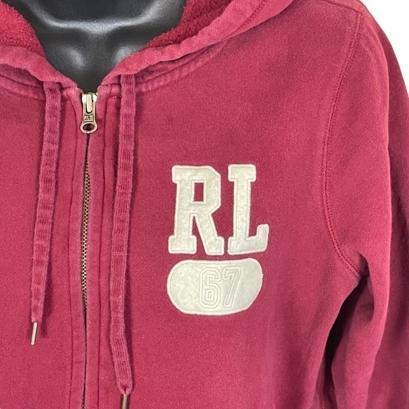 Well-loved Ralph Lauren wine red hoodie sweatshirt, size large. - Picture 2 of 11